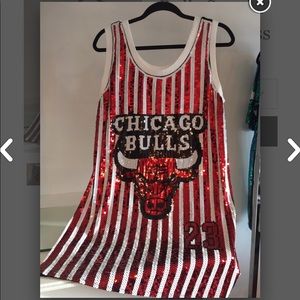 Chicago Bull sequin shift dress. The back is black